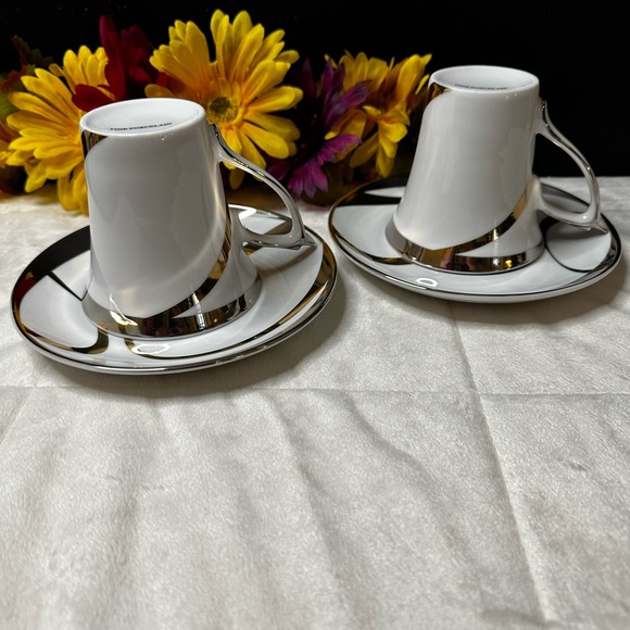 New Beautiful Delicate Gold & Silver Metallic Swirl Tea Set For 2 In A Gift Box - Picture 9 of 16